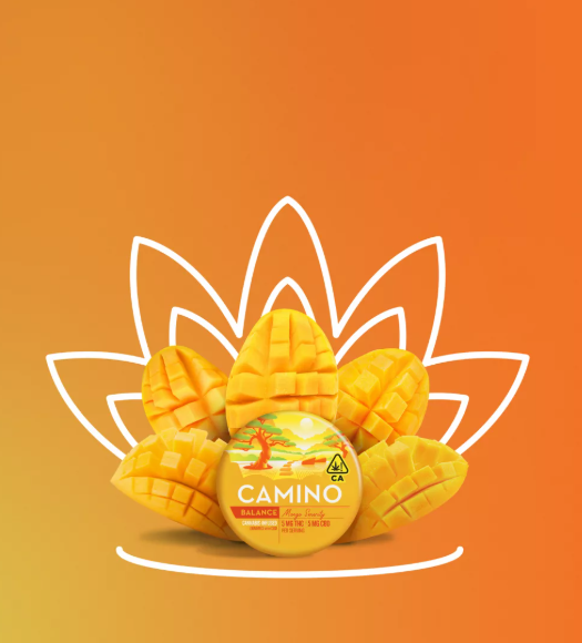 Photograph of product: Camino Sours Edibles 10pk/100mg- Mango Serenity 1:1 (TH-oui:CBD)