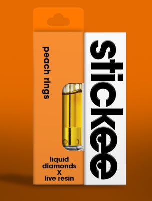 Photograph of product: Stickee - 1g Live Resin x Liquid Diamond Cart - Peaches Ringz