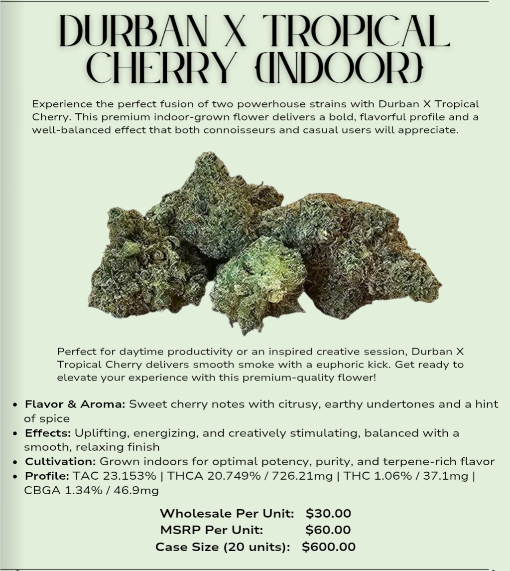 Photograph of Product: Green Spectrums | Flower | Hybrid | Durban x Tropical Cherry | Indoor Grown - 3.5g