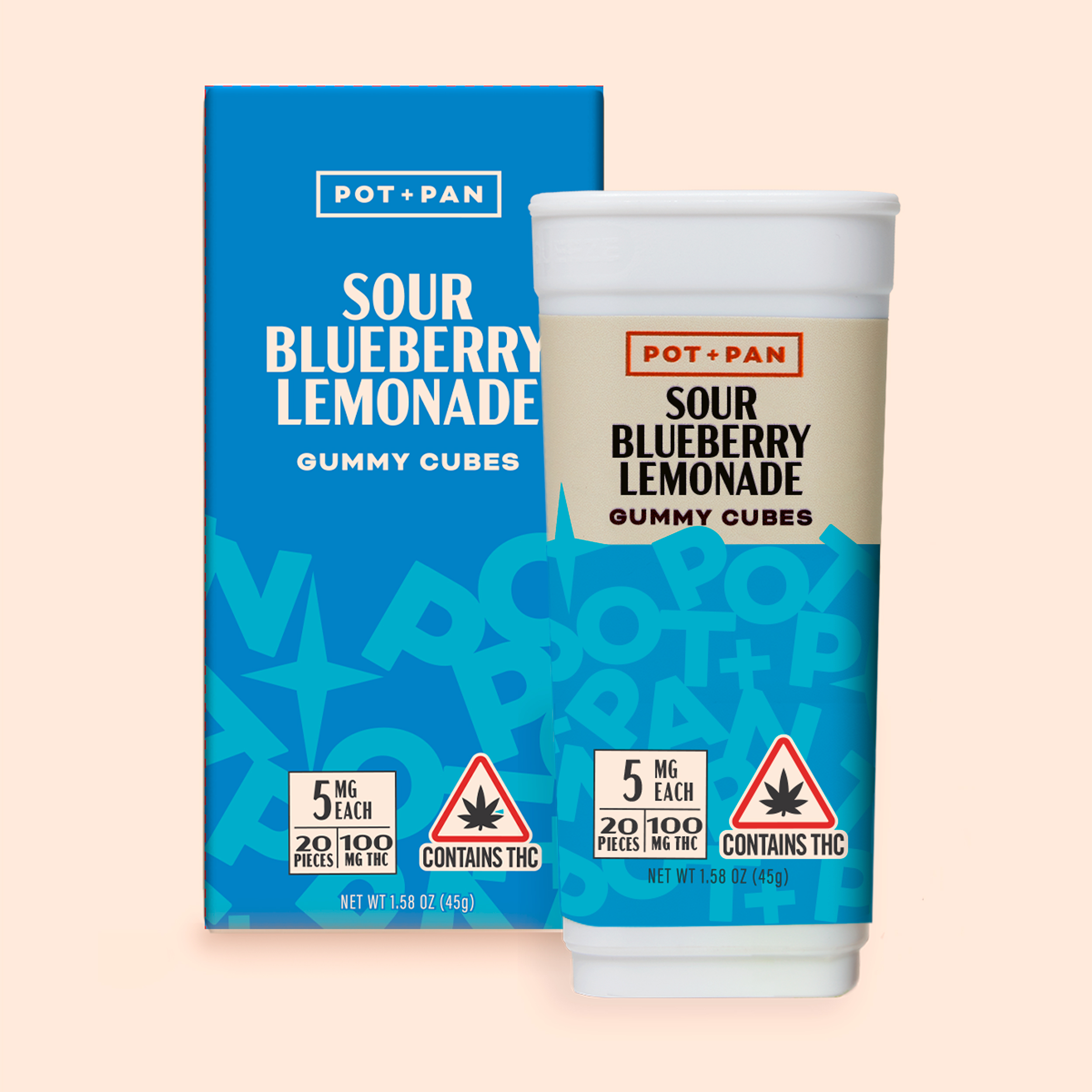 Photograph of Product: Pot+Pan - Sour Blueberry Lemonade - Sativa Gummy Cubes - 100mg (20pk)