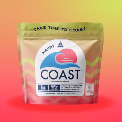Photograph of product: Sour Watermelon (Happy) - 100mg 20pk Gummies - COAST