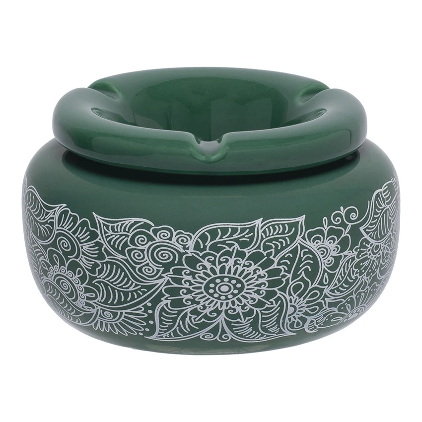 Photograph of product: Moroccan Ceramic Ashtray - Green Floral - 5"