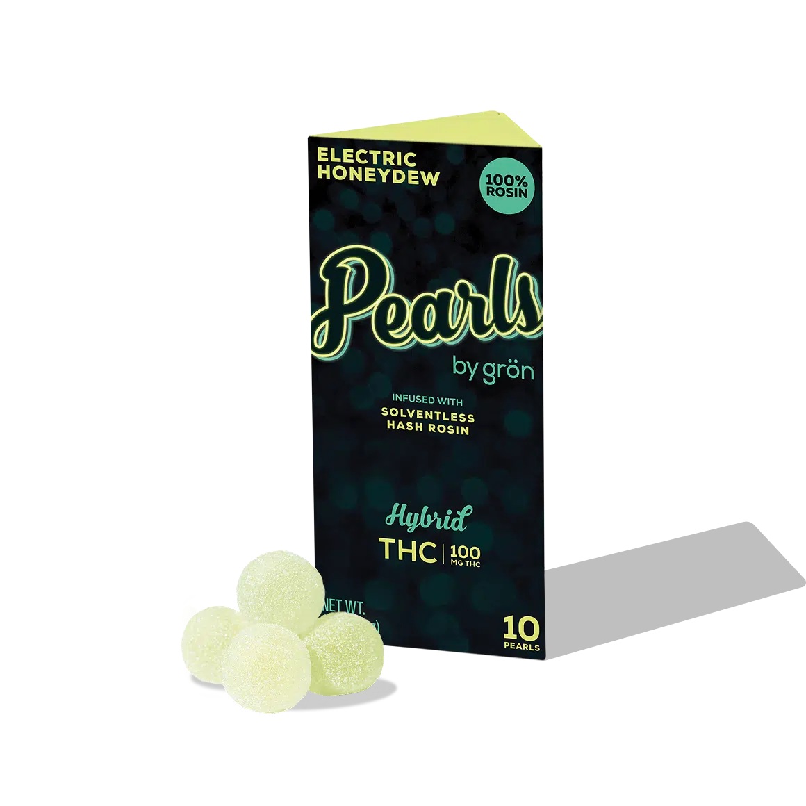 Photograph of product: Grn | Electric Honeydew Pearls | Gummy | 100% Rosin | 10pk | 100mg