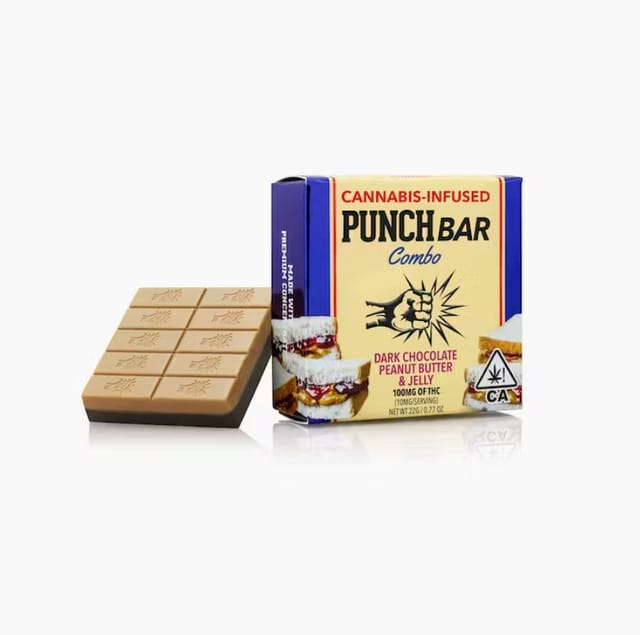 Photograph of product: Peanut Butter Jelly Dark Chocolate Punch Bar 100mg - 