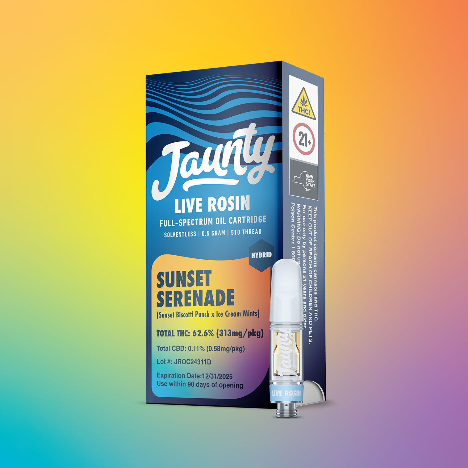 Photograph of product: Jaunty Cartridge Sunset Serenade Live Rosin .5g