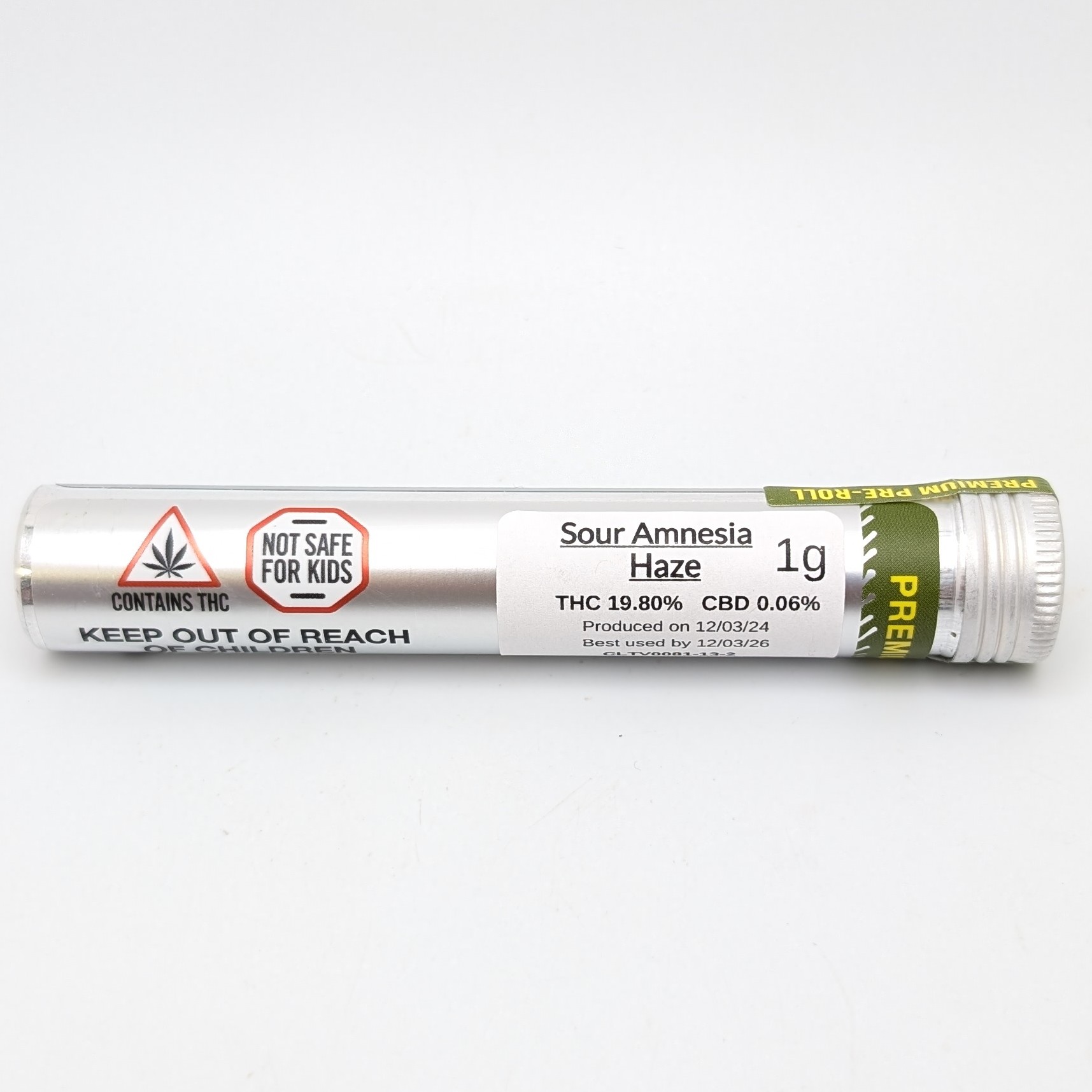 Photograph of product: Sour Amnesia Haze 1g Pre Roll