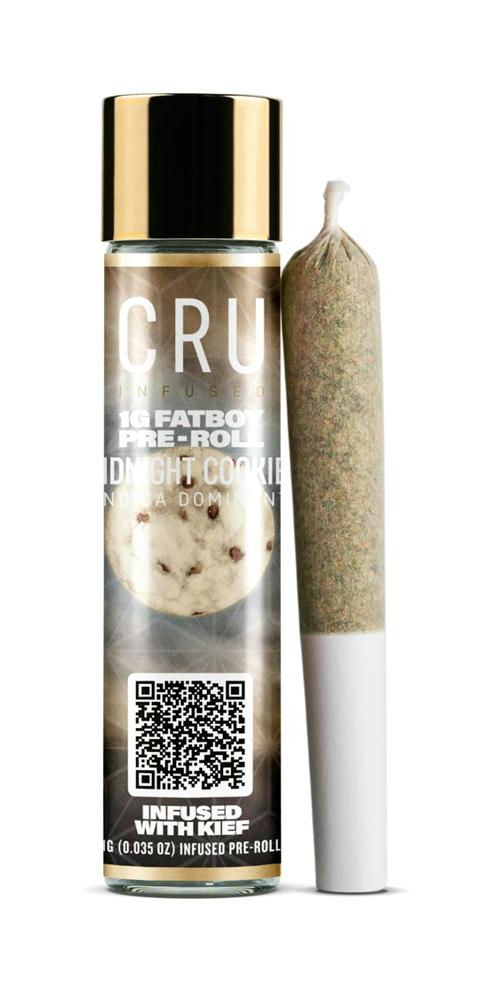 Photograph of product: CRU | Midnight Cookies | Kief Infused Fat Boy Pre-Roll 1g