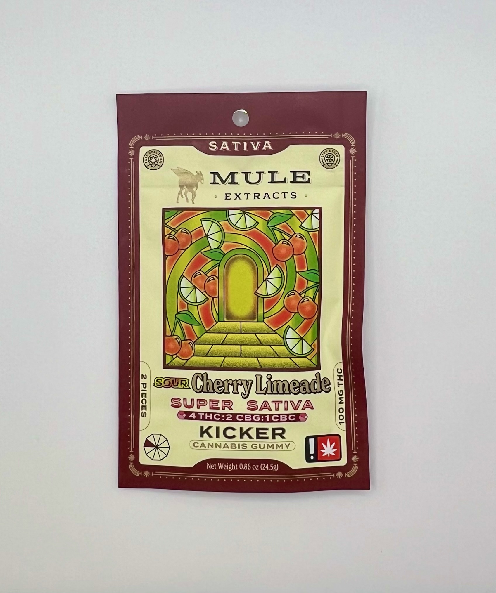 Photograph of product: Mule | Sour Cherry Limeade 4:2:1 | TH-oui:CBG:CBC | 100mg 2-Piece Gummy