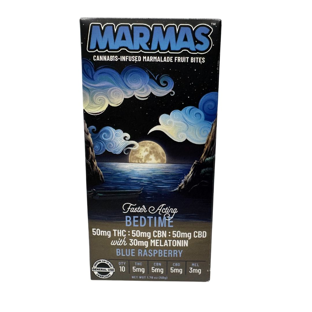 Photograph of product: CBN:CBD:TH-oui 1:1:1 Bedtime Blue Raspberry 150mg + Melatonin (Marmas)