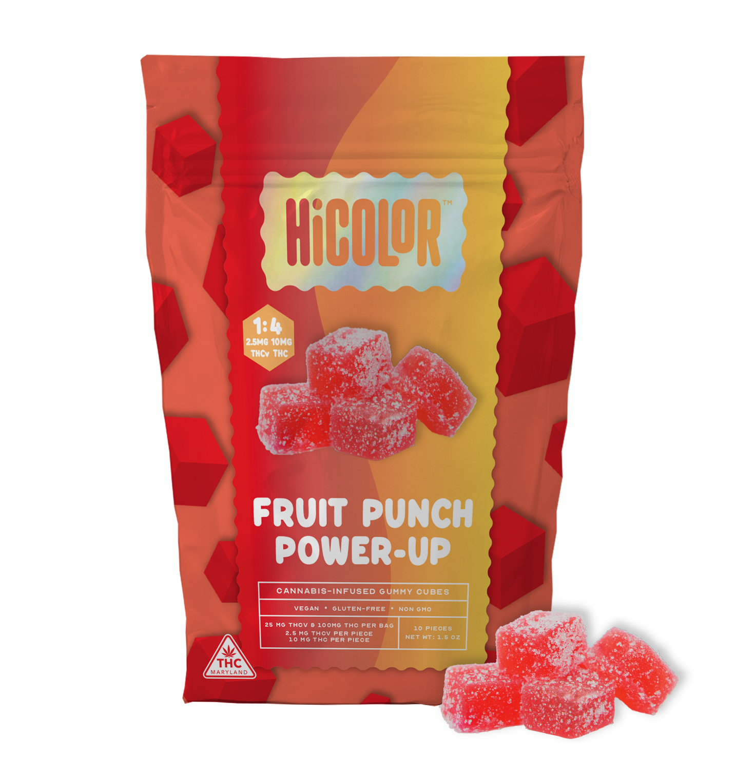 Photograph of product: HiCOLOR | Gummies | Fruit Punch Power Up | 1:4 TH-ouiV:TH-oui | 10 x 10mg
