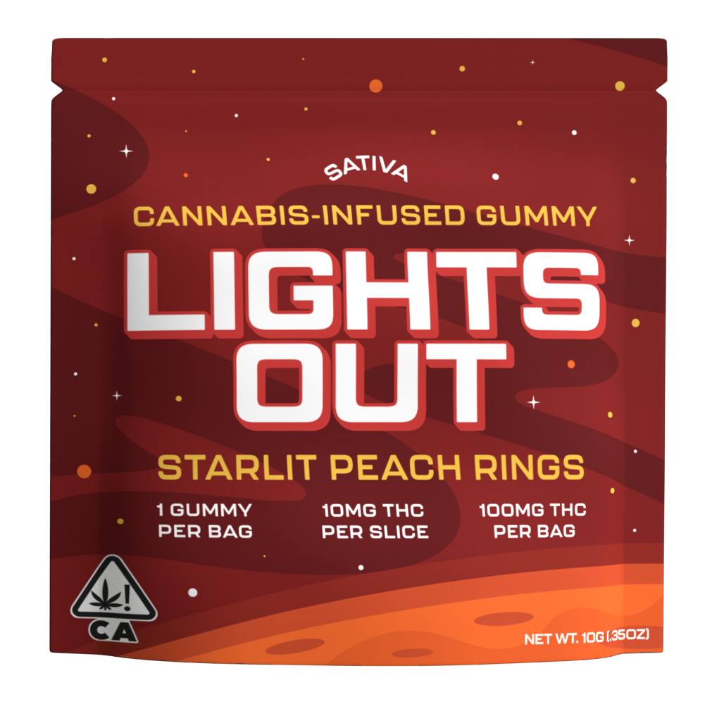 Photograph of product: Lights Out Gummy Peach Rings - Oui'd (100mg)