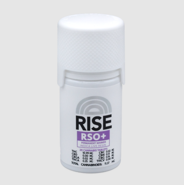 Photograph of product: RSO Tablets | 10mg TH-oui x 20pk | Permanent Marker | Live Resin | RISE