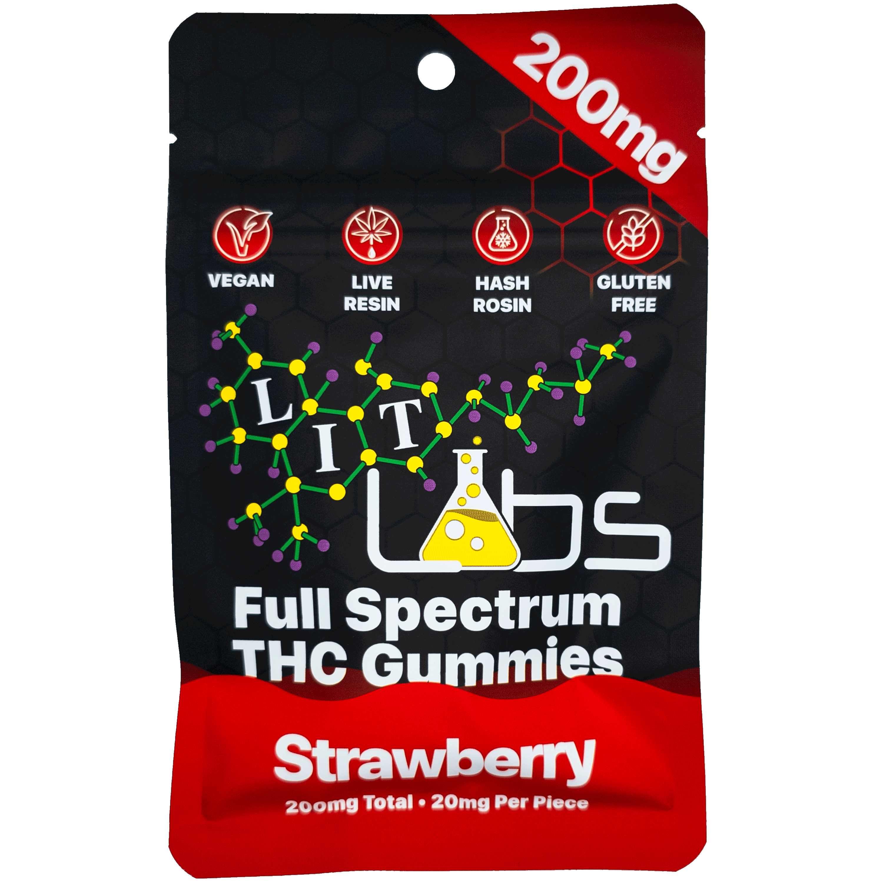 Photograph of product: Lit Labs | Strawberry | 200MG Rosin + Resin Gummies