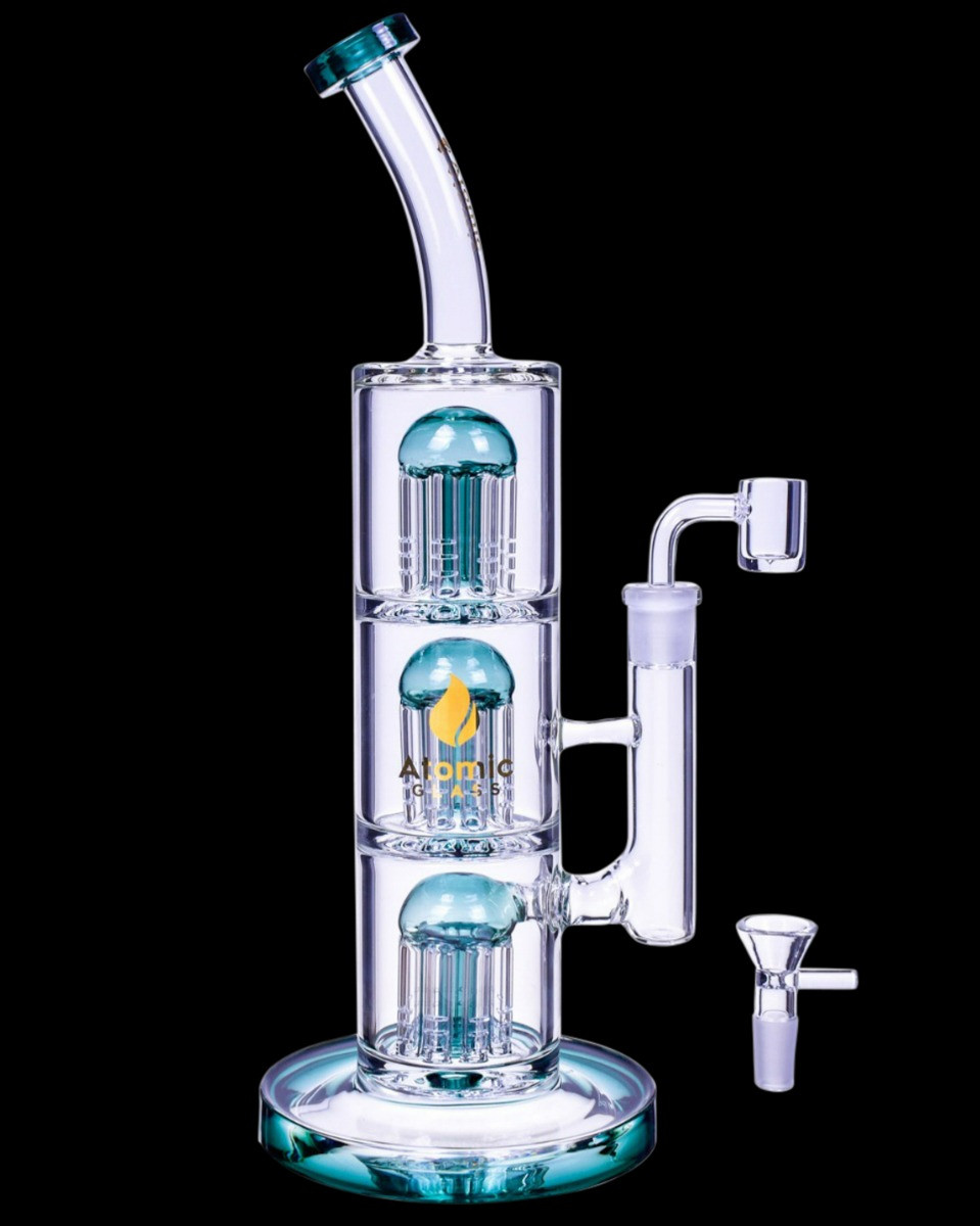 Photograph of product: Atomic Glass | Triple Tree Perc Bong | Teal | 14"