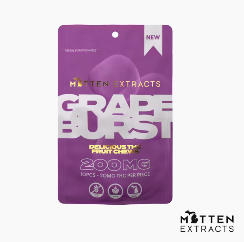 Photograph of product: Mitten Extracts - Gummies - 200mg - Grape Burst