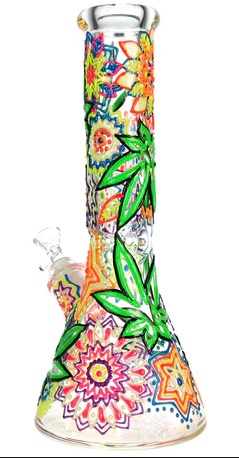Photograph of product: Mandala Hemp Leaf Beaker Water Pipe 12.75"