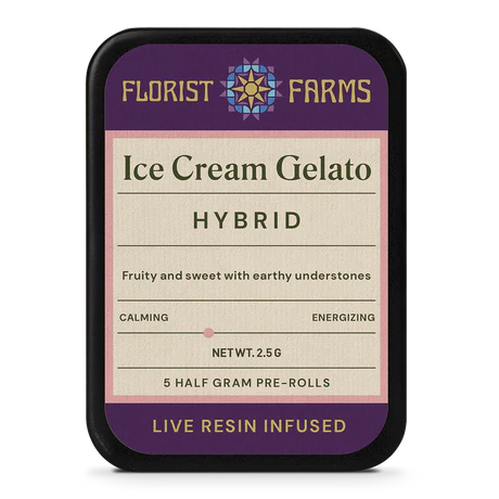 Photograph of product: Florist Farms | Ice Cream Gelato | Live Resin Infused | Pre Rolls | 5 x 0.5g