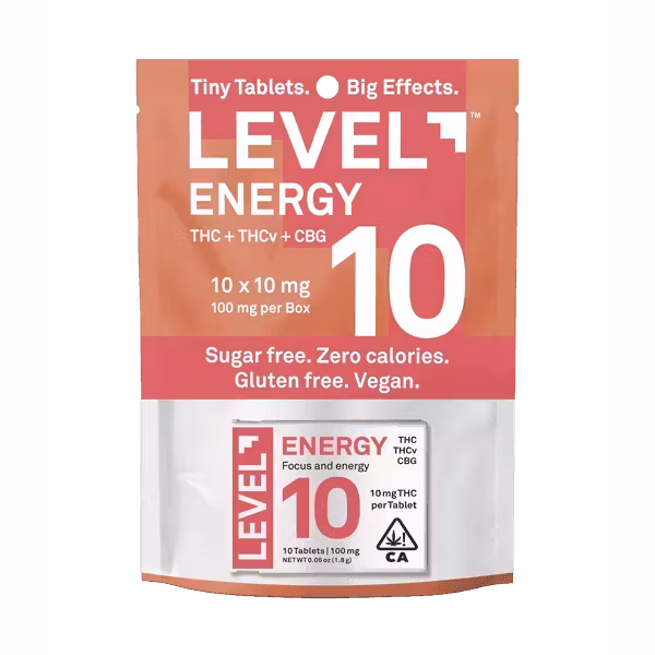 Photograph of product: Level 10 Energy Tabs - 100mg TH-oui:50mg TH-ouiv:30mg CBG 10pk - Level [S]
