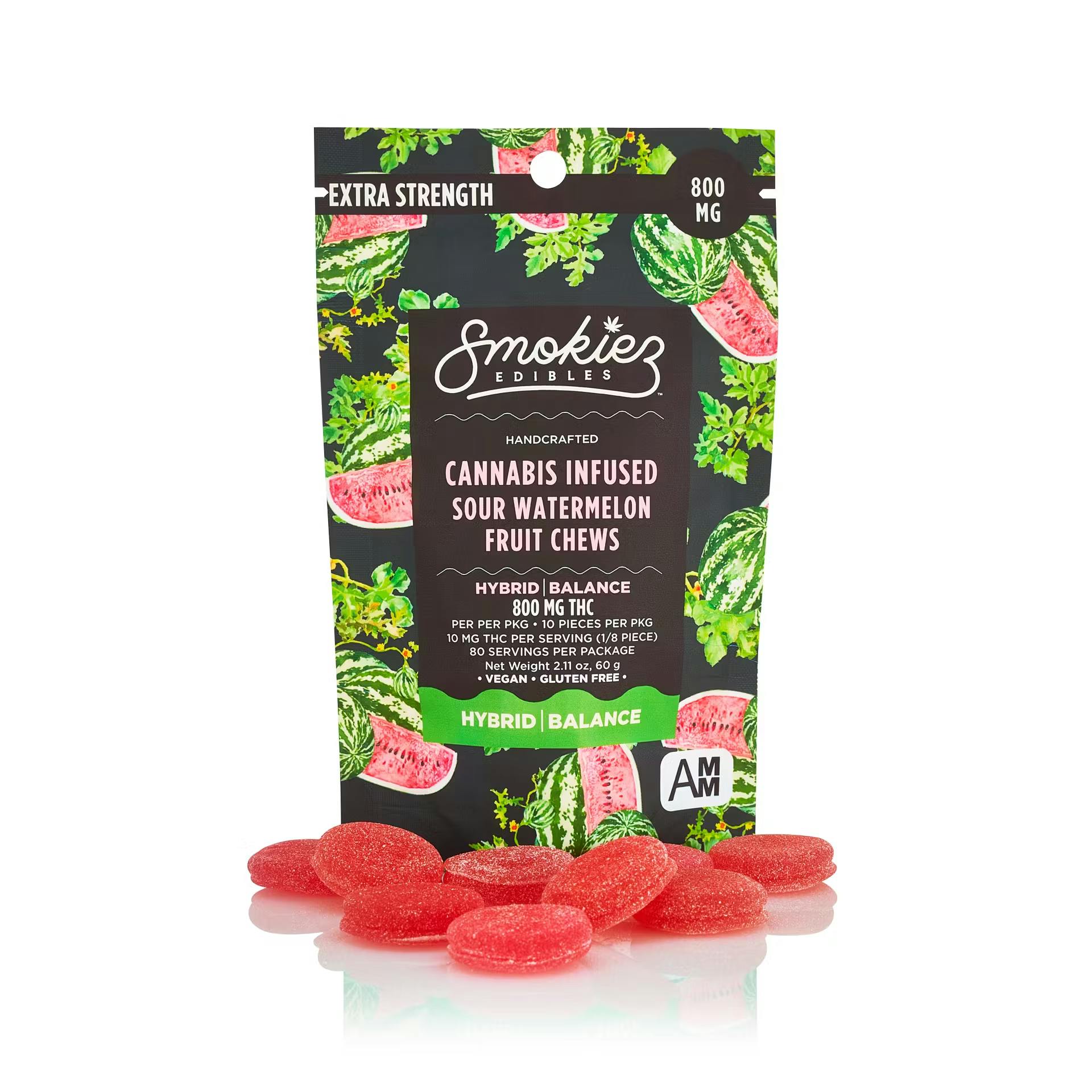 Photograph of product: Smokiez - Edible - Gummies - Sour Watermelon - Hybrid - 800MG