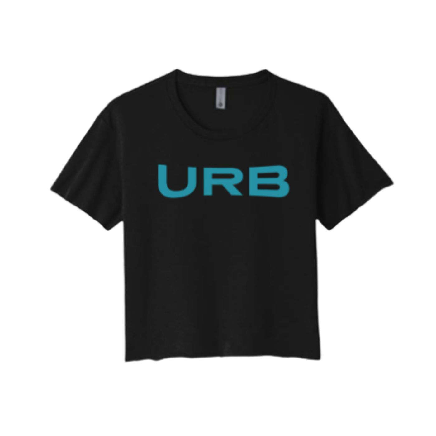 Photograph of product: URB - Teal on Black Crop Tee (L)