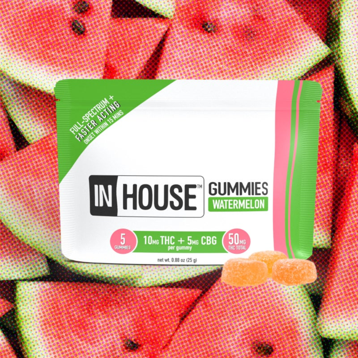 Photograph of product: In House Watermelon 2:1 TH-oui:CBG Gummies 5mg 10pk
