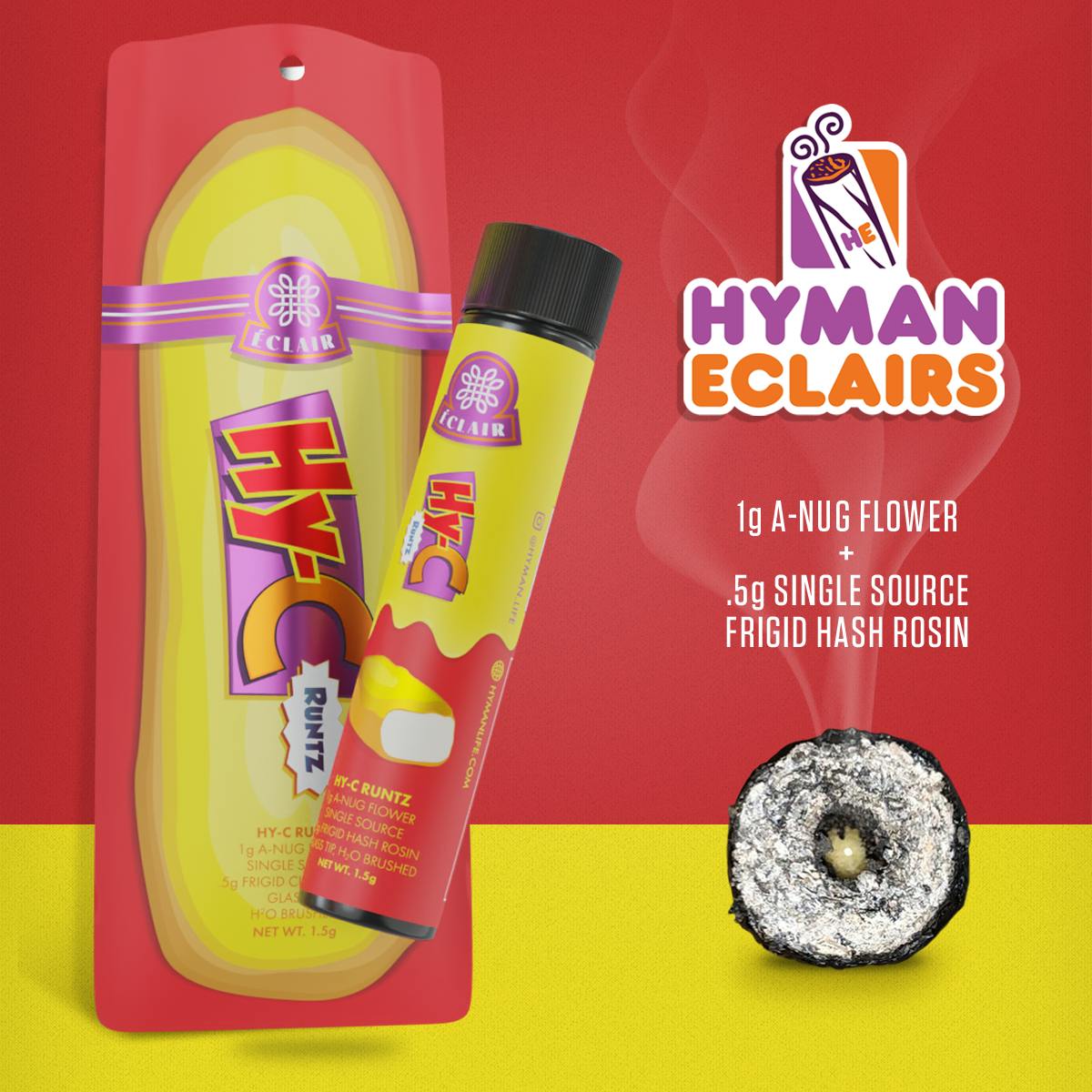 Photograph of product: HYMAN: Hy-C Runtz Eclair 1.5G Infused Glass Tip Pre-Roll