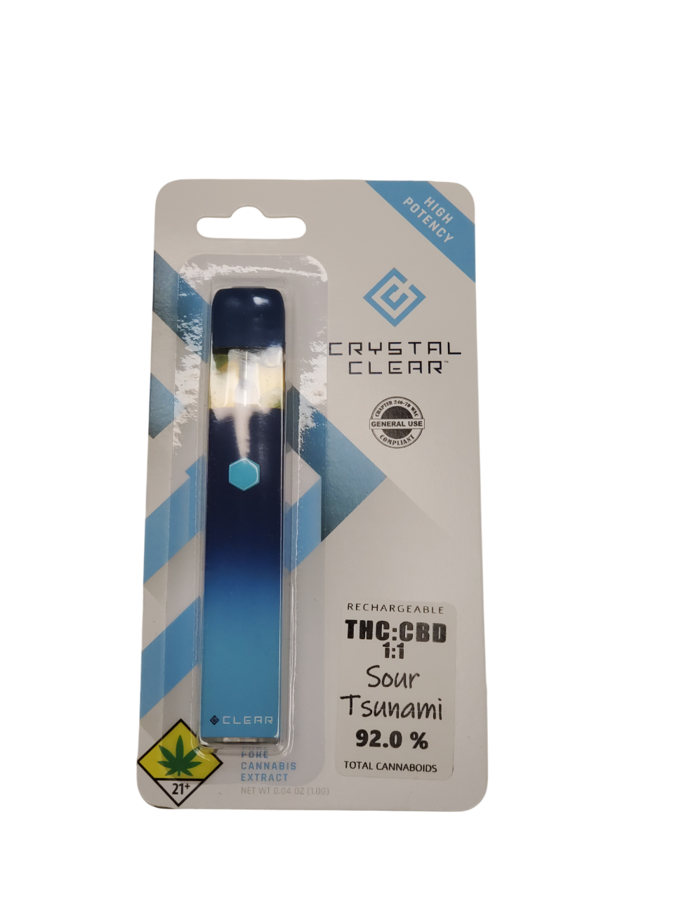 Photograph of product: Crystal Clear VAPE Sour Tsunami 1:1 CBD:TH-oui Disp 1g