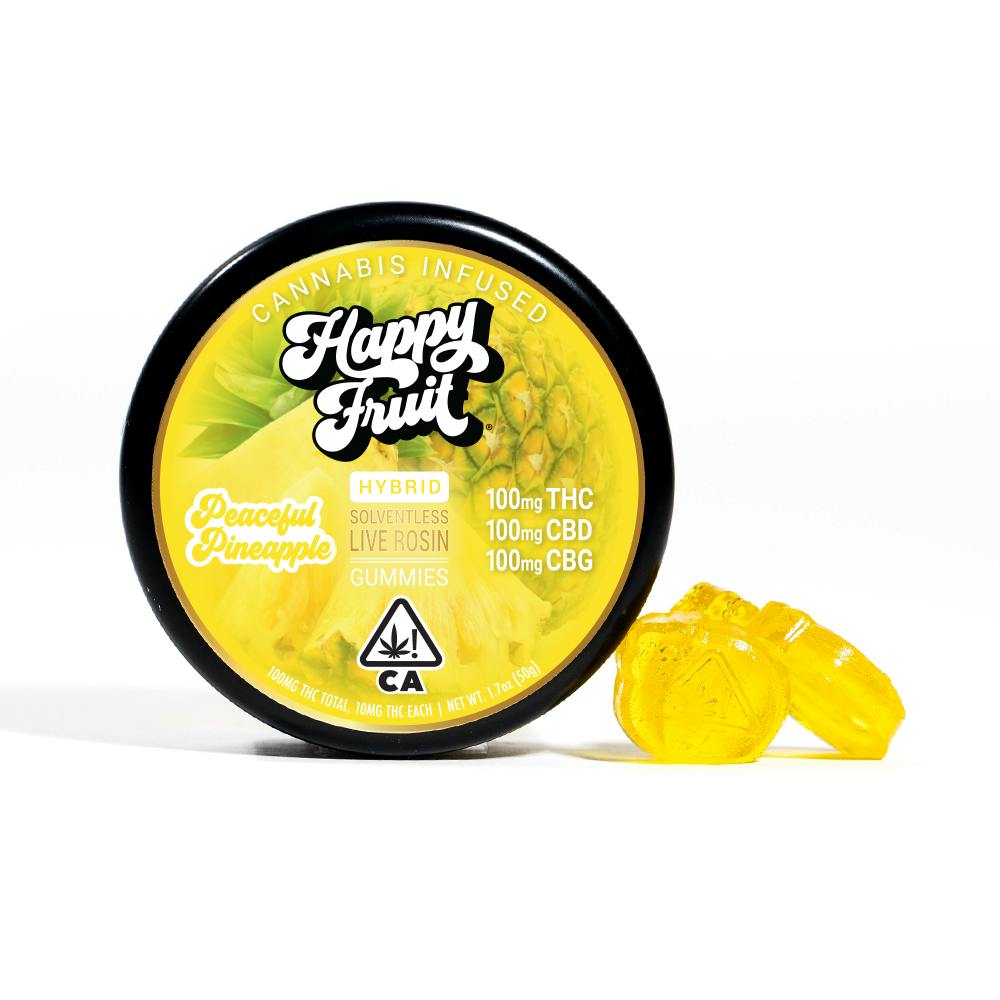 Photograph of product: Happy Fruit | Peaceful Pineapple CBG | Rosin Gummies 10pk