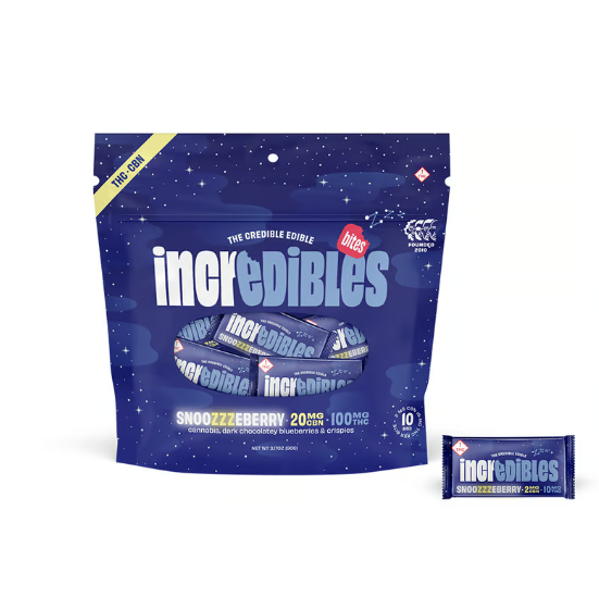 Photograph of product: Incredibles Chocolate Bites Snoozzzeberry (5:1 TH-oui:CBN) 120mg