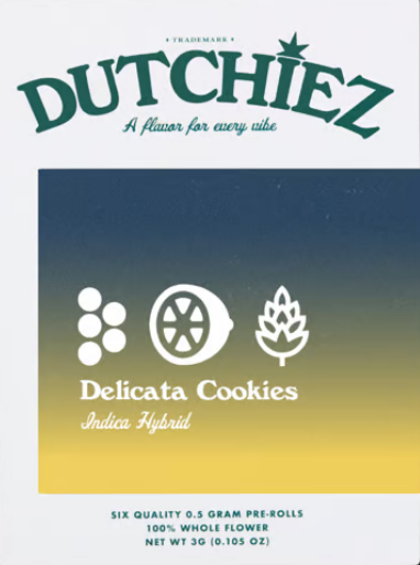 Photograph of product: DUTCHIEZ - PREROLL - 0.5G - 6PK - DELICATA COOKIES - Oui'd HYBRID