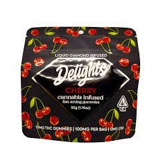 Photograph of product: Delights Cherry Liquid Diamond Fast Acting Oui'd Gummies 100mgTH-oui
