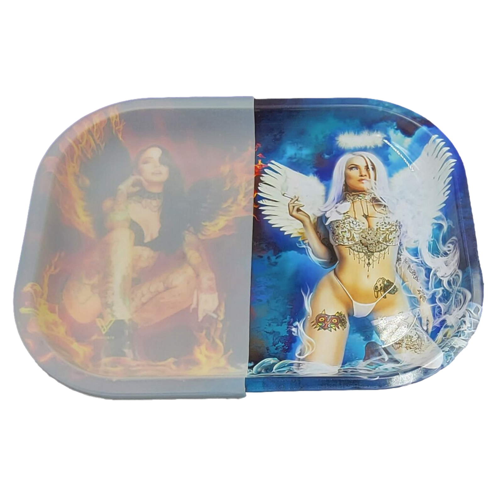 Photograph of product: V Syndicate - Rolling Tray, 7" X 5.5" - Angel vs. Devil