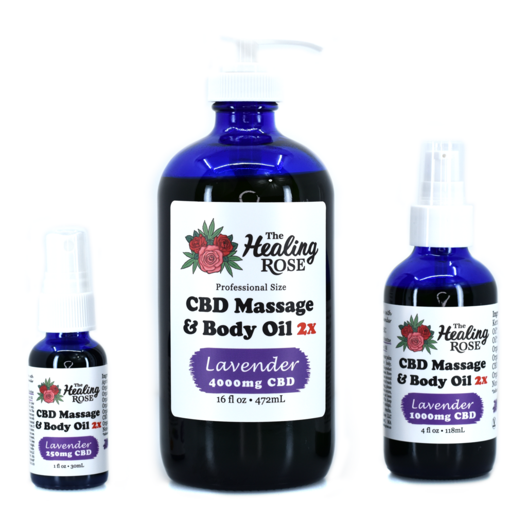 Photograph of product: Healing Rose | Massage & Body Oil 2X | Lavender | 4oz | 1000mg CBD