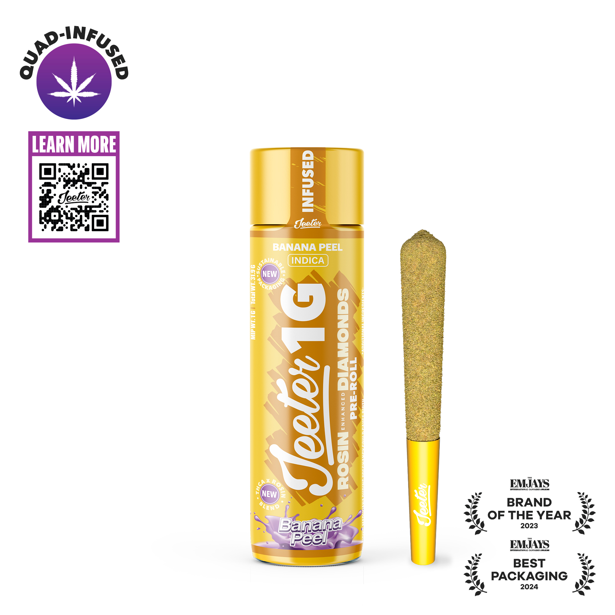 Photograph of instaPanelPhoto: Jeeter - Quad Infused Preroll - Banana Peel (I)