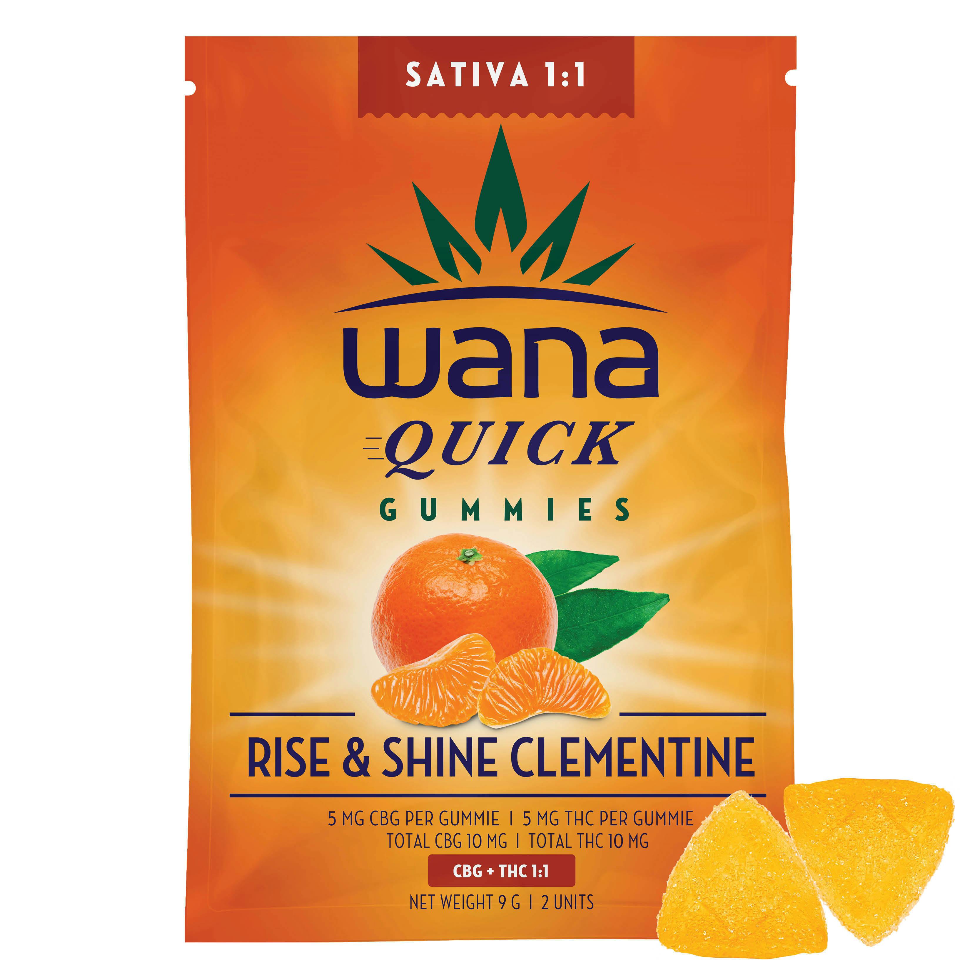 Photograph of product: Wana Quick - Lift - Clementine Shine Gummies - 5mg 20-Pack - 1:1 CBG:THC - 100mg