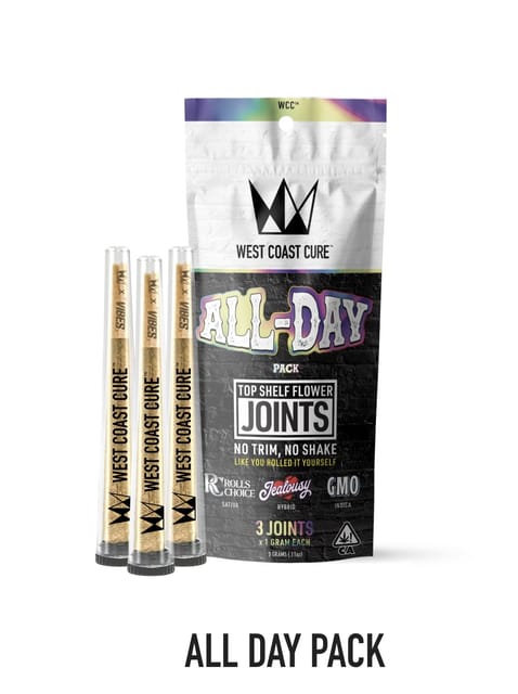 Photograph of product: All Day Pack - WCC 1g CUREjoint 3 Pack - Rolls Choice(S) Jealousy(H) GMO(I) - 