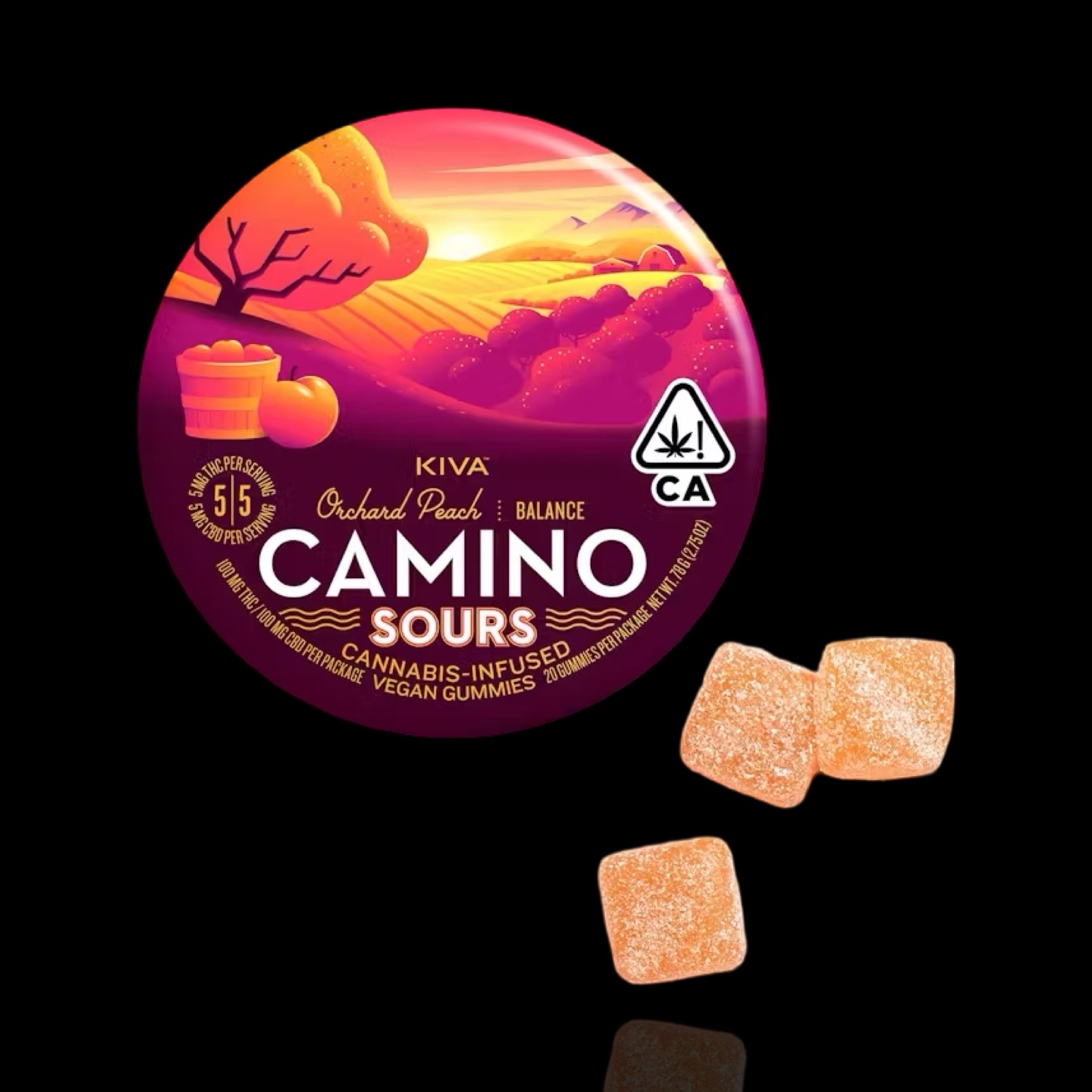 Photograph of product: Balance Orchard Peach Sour Gummies 1:1 CBD:TH-oui 20 pieces