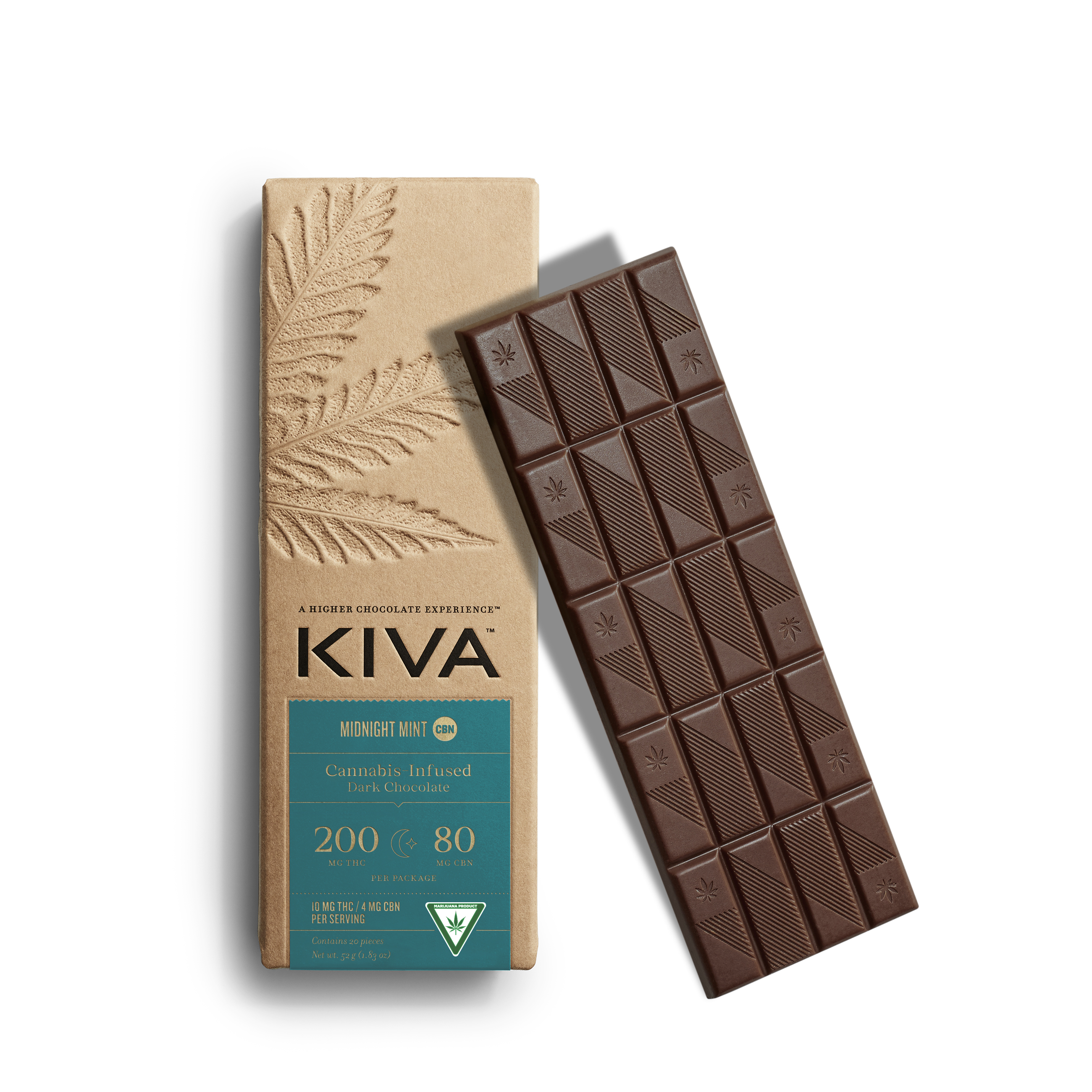 Photograph of Product: Kiva Dark Chocolate Midnight Mint Bar [20pk] (200mg THC : 80mg CBN)