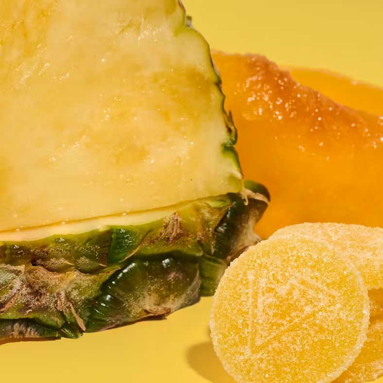 Photograph of product: Berkshire Roots | Peachy Pineapple 1:1:1 TH-oui:TH-ouiV:CBG Fast Onset Gummies 20 Pack