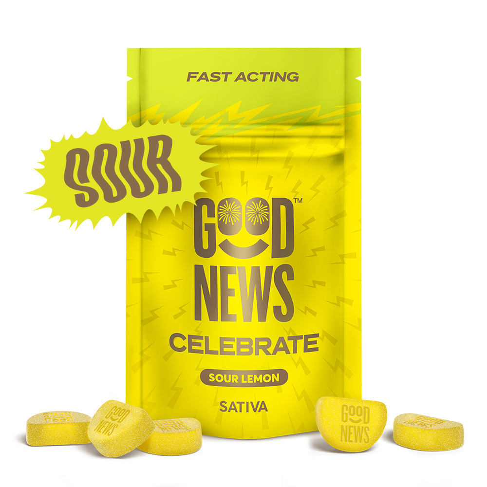 Photograph of product: Celebrate Sour Lemon | Fast-Acting Gummies | 100mg
