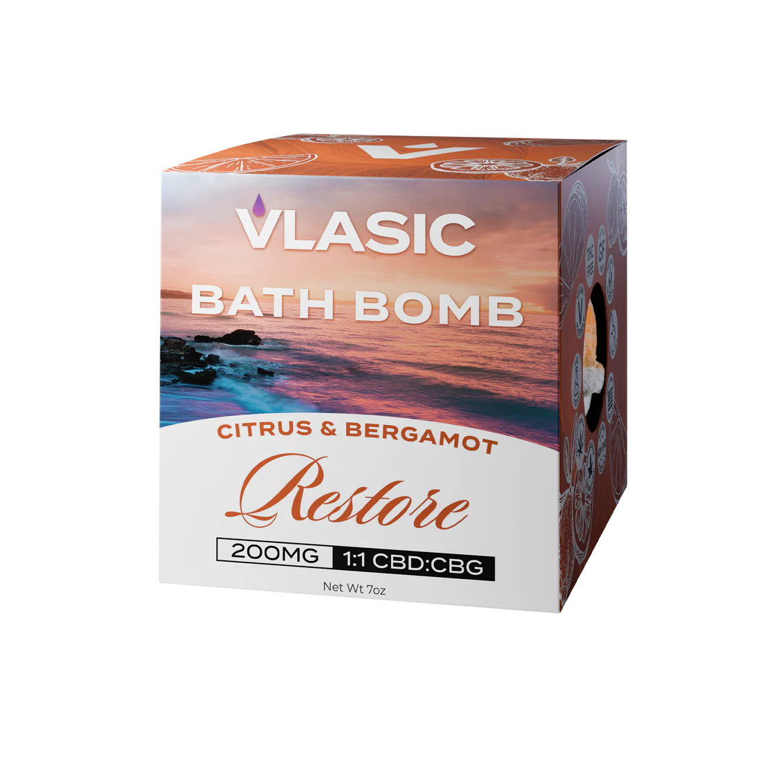 Photograph of product: Vlasic Labs Restore CBD:CBG Citrus & Bergamot Bath Bomb (200mg)