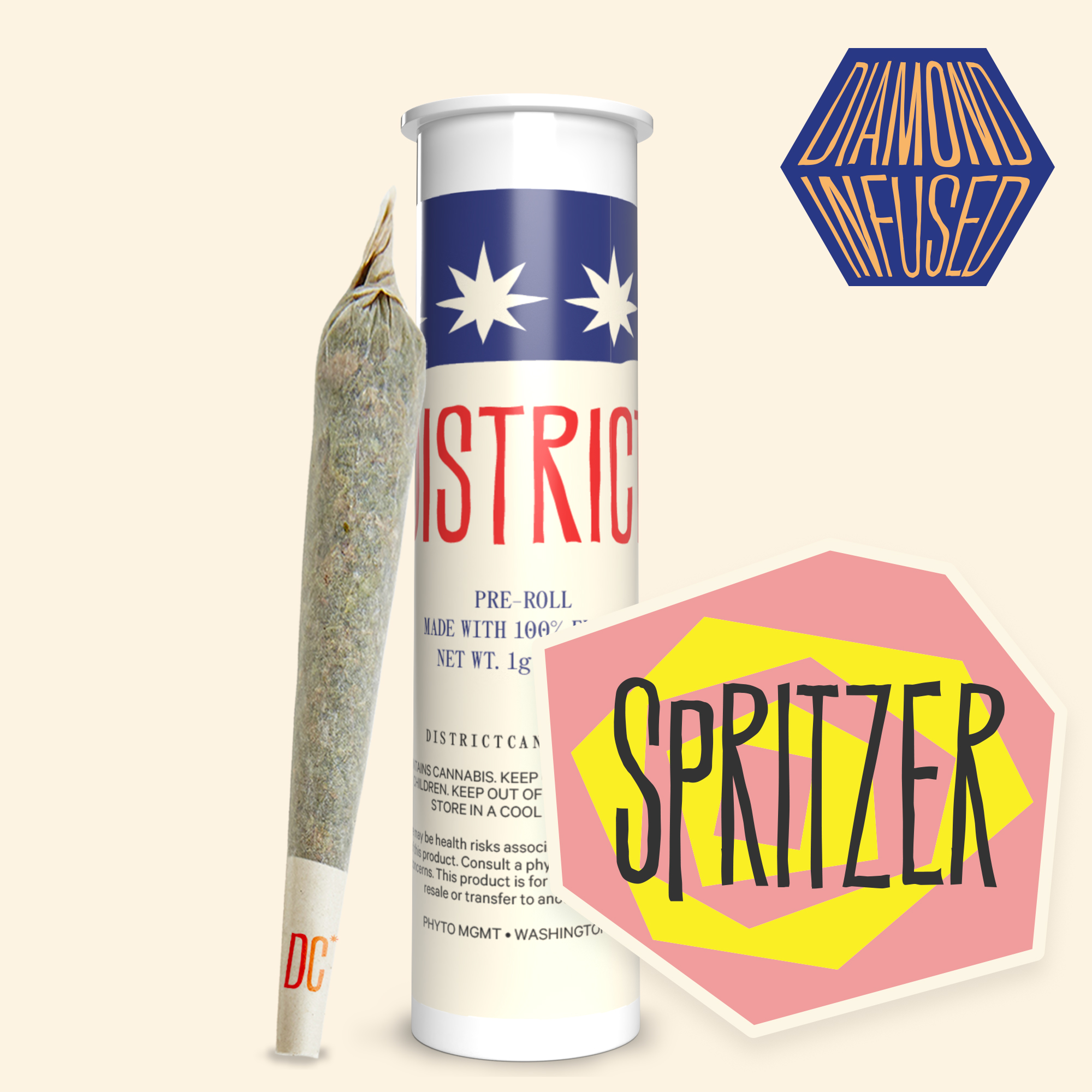 Photograph of product: District Oui'd | Diamond Infused Pre-Rolls | Spritzer | 1g