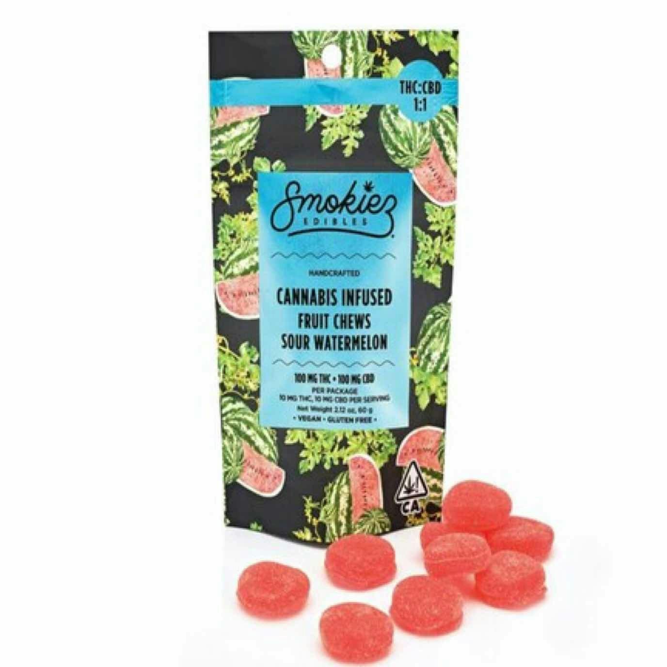 Photograph of product: Sour Watermelon TH-oui:CBD 1:1 , 100mg TH-oui/100 mg CBD