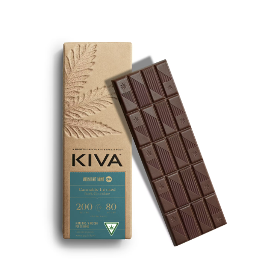 Photograph of product: KIVA MIDNIGHT MINT DARK CHOCOLATE BAR 200:80 (TH-oui:CBN) 200MG