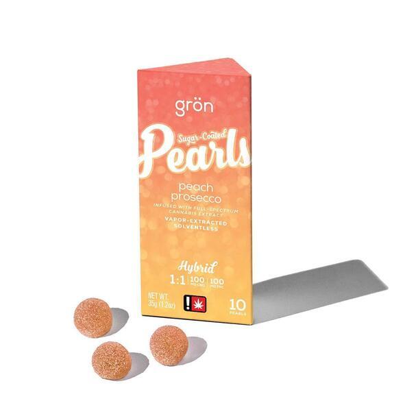 Photograph of product: Peach Prosecco 1:1 CBD Balancing - 10pc Pearls 100mg TH-oui 100mg CBD - Gron