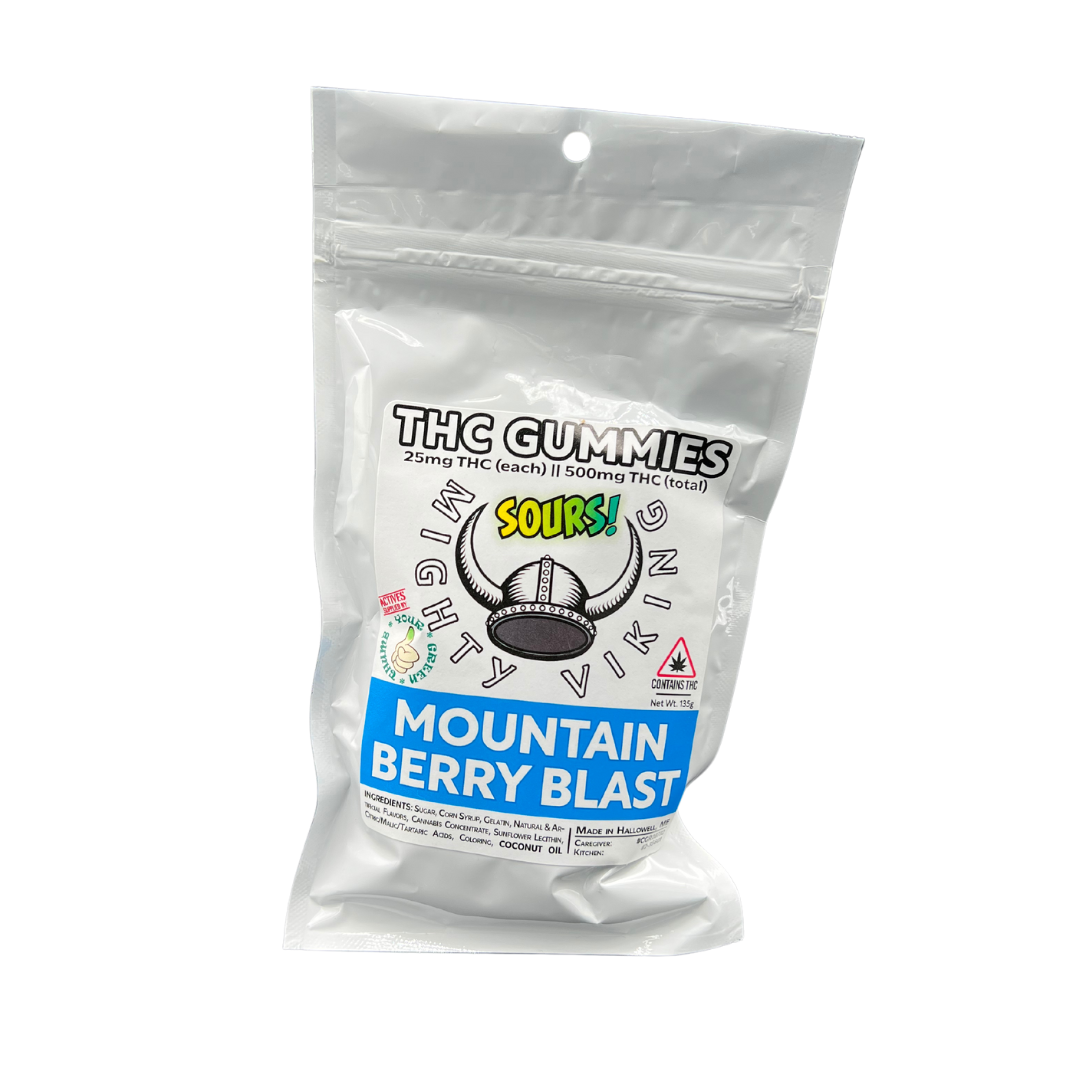 Photograph of product: 25mg Sour Mountain Berry Blast TH-oui Gummies