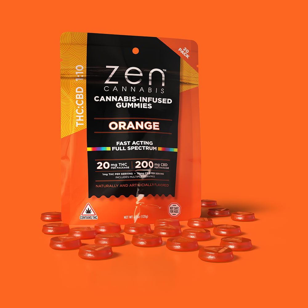 Photograph of product: Orange 1:10 TH-oui:CBD 1mg:10mgx20