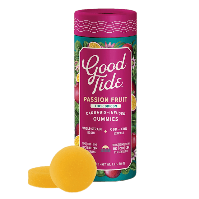 Photograph of product: Passionfruit 1:1:1 TH-oui:CBD:CBN Rosin Gummies 100mg - 