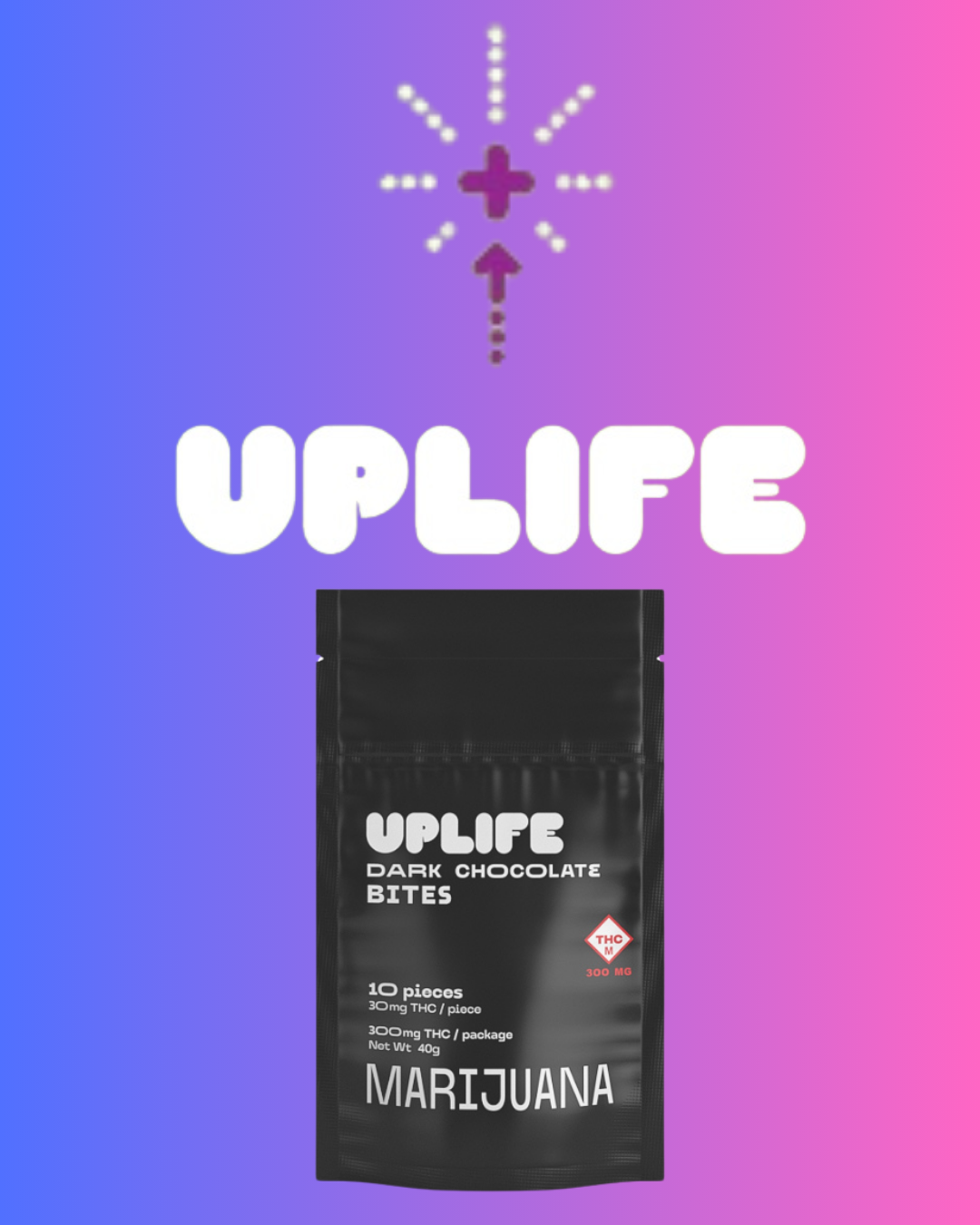 Photograph of product: Uplife | Dark Chocolate Pieces | 300mg (10pk)