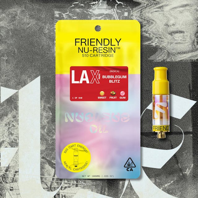 Photograph of product: Friendly Brand x LAX Packs - Bubblegum Blitz - 1g Nucleus Cured Resin 510 Cart - 